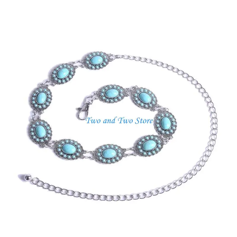 

HX6F Women Waist Chain Bohemian Agates Waistbelt Female Waist Chain Belt Eye Catching Body Chain Lady Waist Jewelry Ornaments