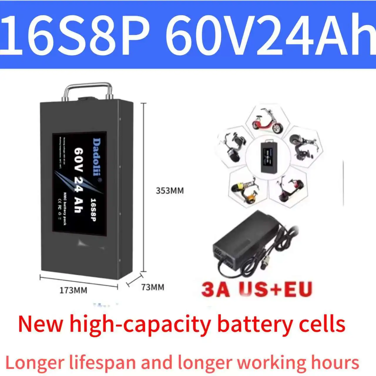 Harley Citycoco 60V12Ah-24Ah 리튬 배터리 18650 방수 전기 오토바이 스쿠터 호환 배터리