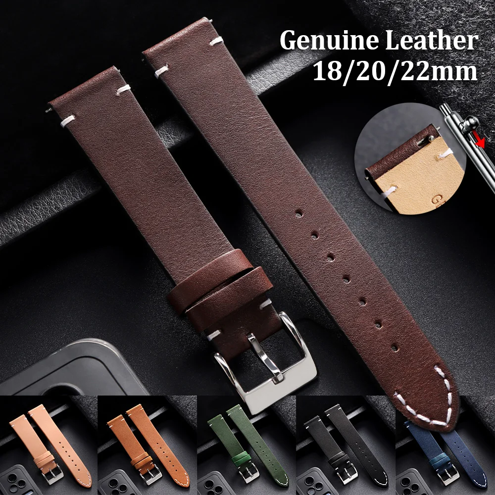 

Leather Watch Band 18 20mm 22mm Universal Men Women Handmade Retro Calfskin Sport Strap Soft Cowhide Quick Release Bracelet Belt