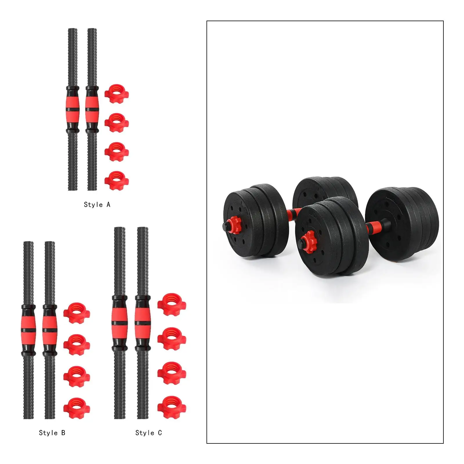2x Dumbbell Handle with 4 Collars Barbell Handle Dumbellsweights Set for Weightlifting Fitness Exercise Strength Training Home