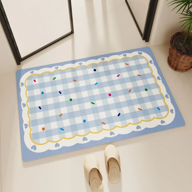 VIKAMA Checked Bathroom Floor Mat - Water-Absorbing And Anti-Slip Foot Mat - Shower Room Decorative Floor Mat - Home Decoration
