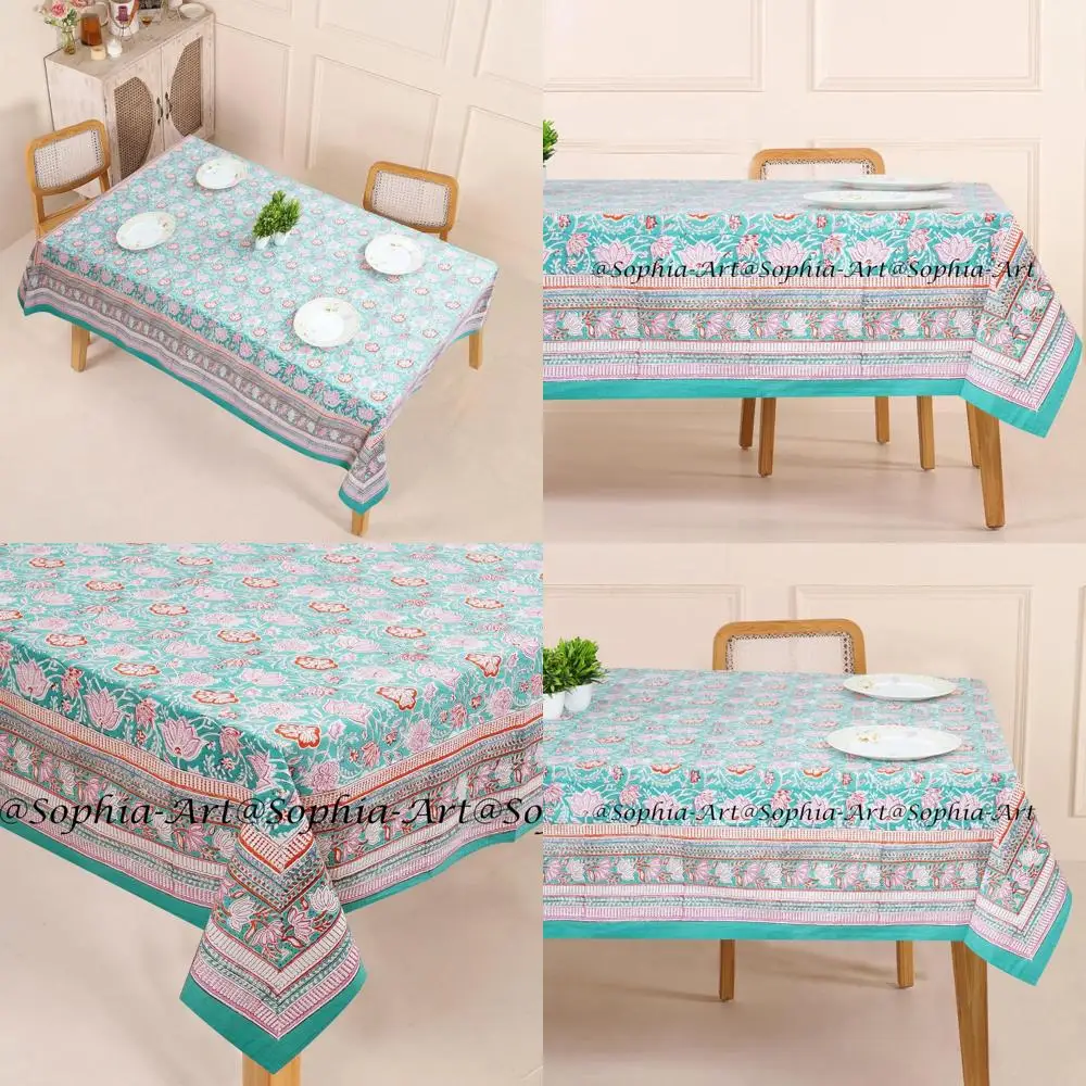 

Rectangular Outdoor Cotton Tablecloth 72x108 Inches, 8 Seater, Hand Block Printed, Perfect for Patio, Camping, Holiday Parties,