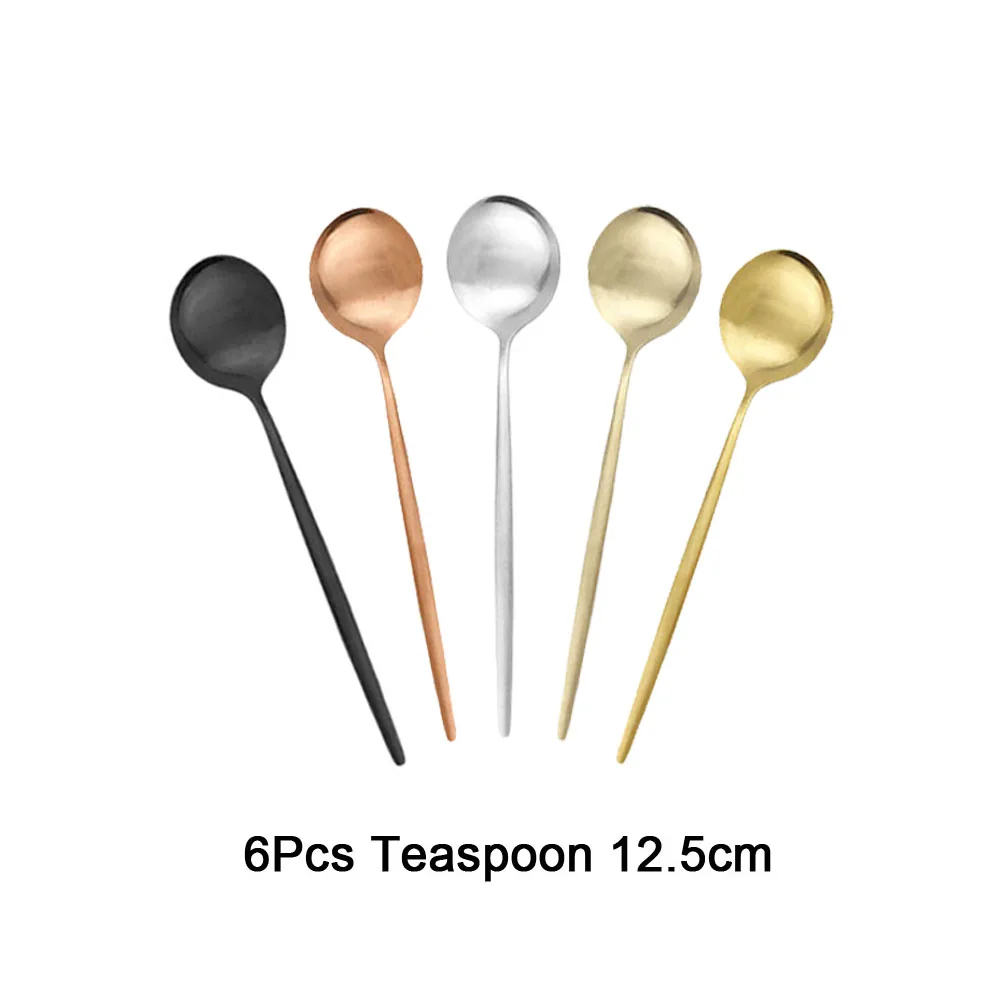 6Pcs Tea Coffee Stir Mini Spoons Small Matte Stainless Steel Spoon Kitchen Accessories Black Rose Gold Teaspoon Set Wholesale