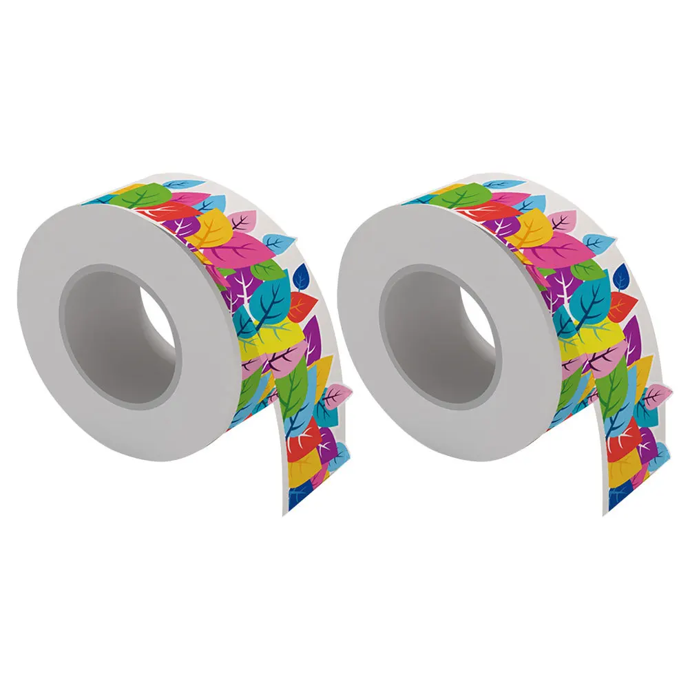 2pcs 2 Rolls Waterproof Self-Adhesive Border Trim Stickers Leaf Pattern For Bulletin Board Blackboard Classroom Wall Decorative