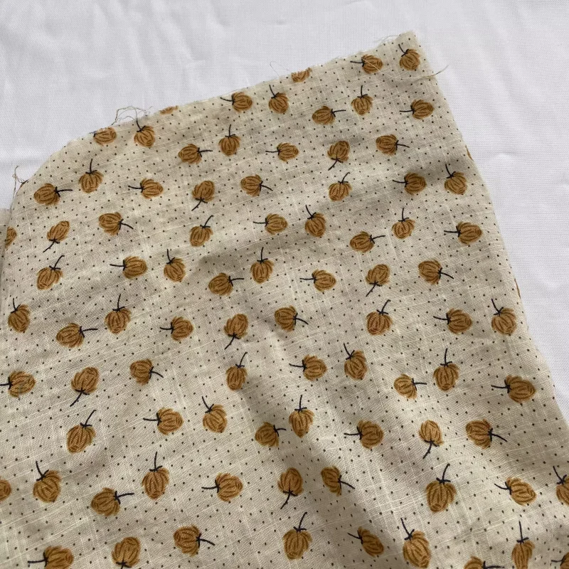 

Retro beige floral cloth black polka dot shirt dress cotton handmade diy fabric