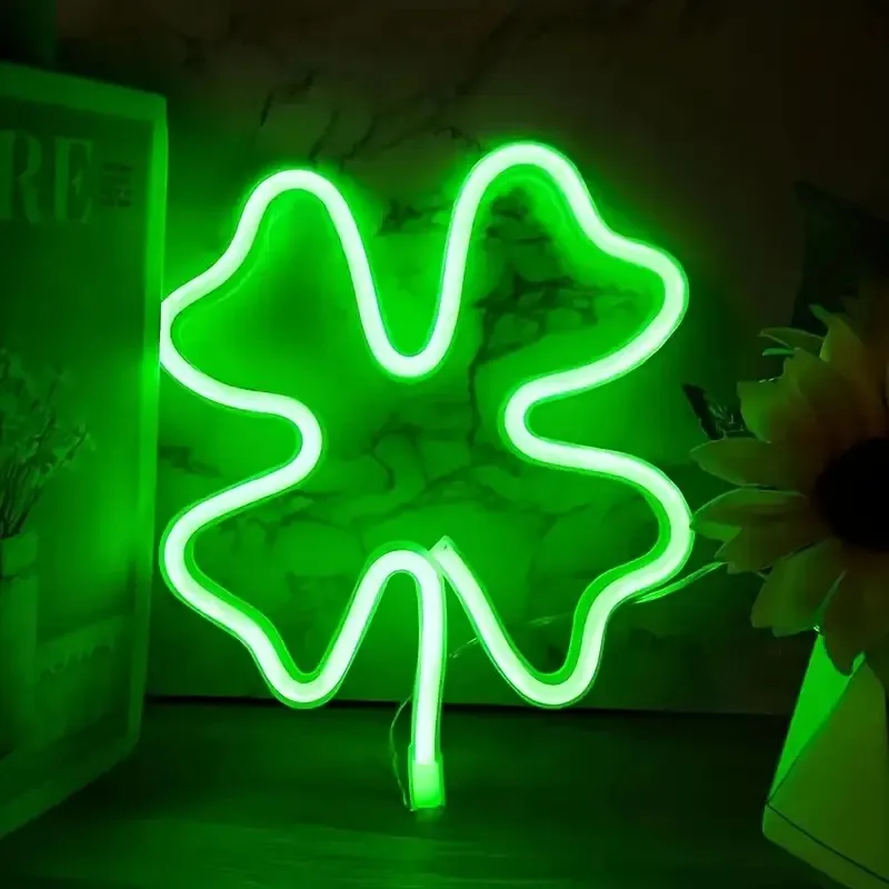 

1 Piece of Green Clover Neon Light, St. Patrick's Day Decoration, USB or Battery-Powered Neon Wall Decoration for Room, Office,