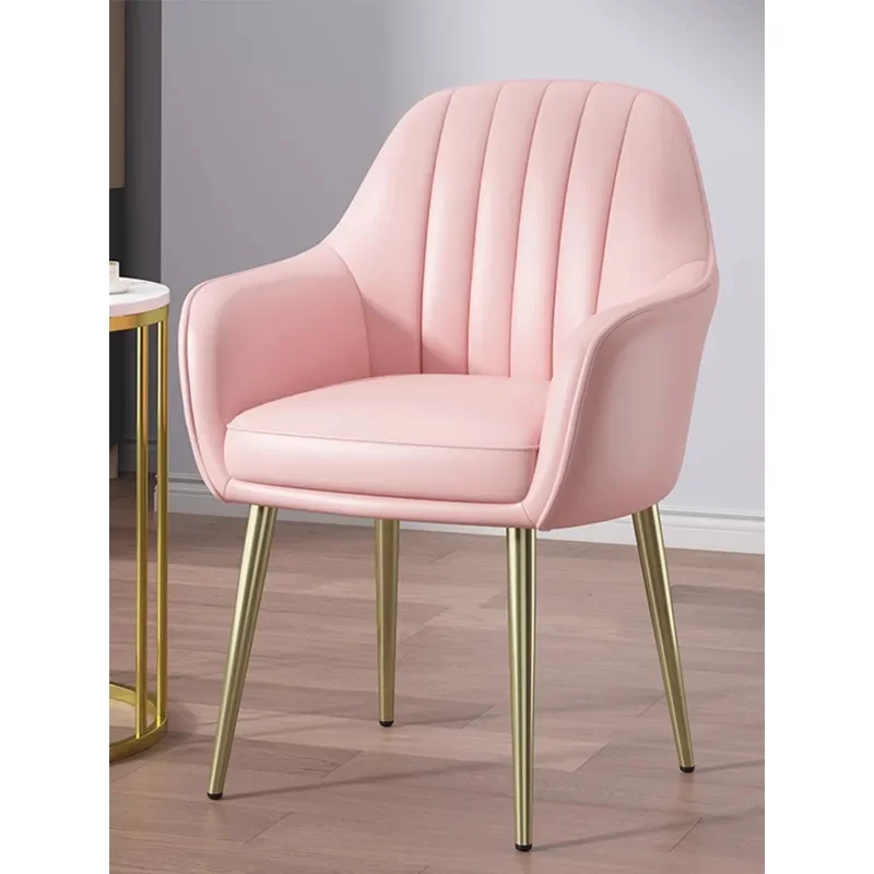 Modern Light Luxury Home Dining  Leather Nordic Makeup Desk Dressing  Pink Backrest Book Desk Chair Stool