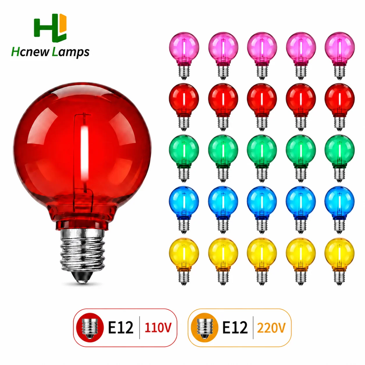 25Pcs G40 Colorful LED Bulbs E12 110V/220V Shatterproof Plastic Globe Replacement Bulbs Patio String Lights Party Christmas