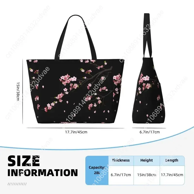 Japanese Sakura Cherry Blossoms Large Beach Tote Bag for Women Waterproof Sandproof Zipper Beach Tote Bags for Pool Gym Travel