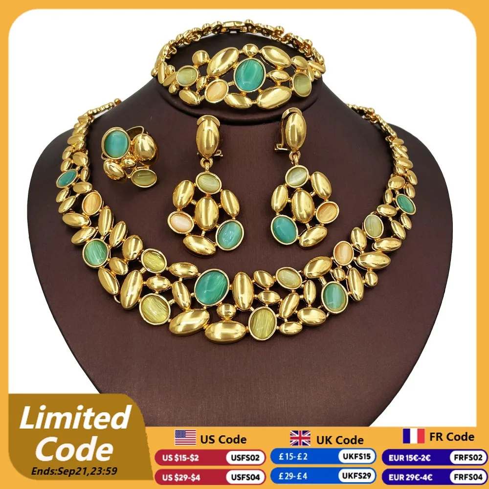 

Elegant Italy Wedding Jewelry Set Chic Opal Necklace Bracelet Trendy Drop Earring Ring Gold Plated Jewellery Gift 2025 New