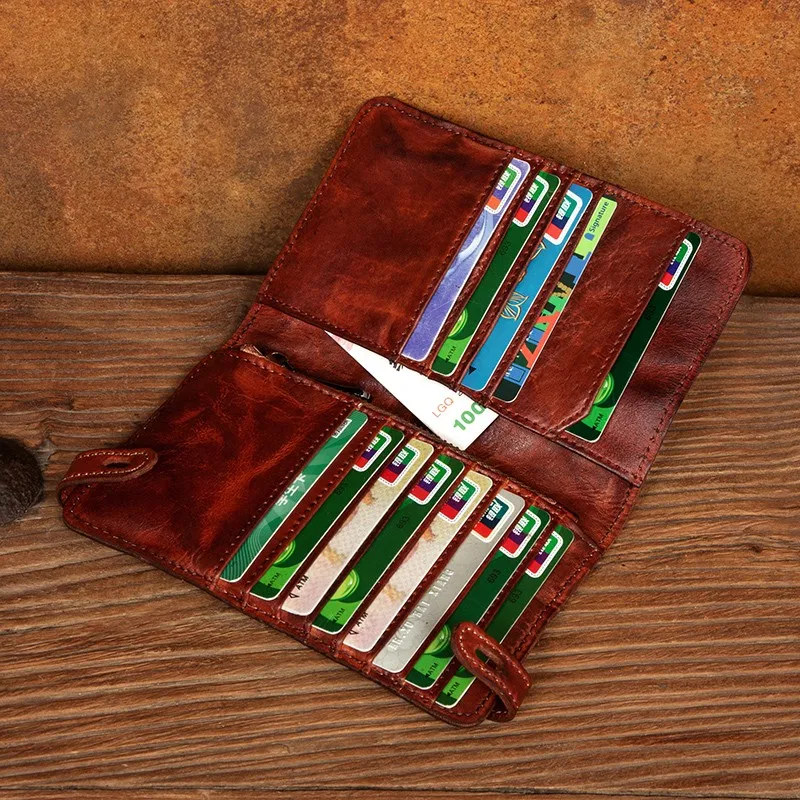 Original luxury hand-painted leather retro old leather wallet men's wallet pleated leather long wallet