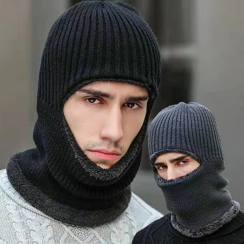الرجال الشتاء محبوك قبعة بالاكلافا بلون رشاقته أفخم غطاء الوجه الكامل قناع التزلج قبعة يندبروف الدافئة الذكور قطعة واحدة وشاح قبعة