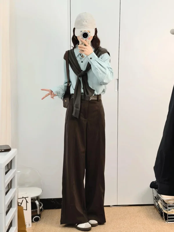 

Green Long Sleeve Women's Shirt Korean Style College Fashion Design Unique Shoulder Wrap Trendy Autumn New Arrival