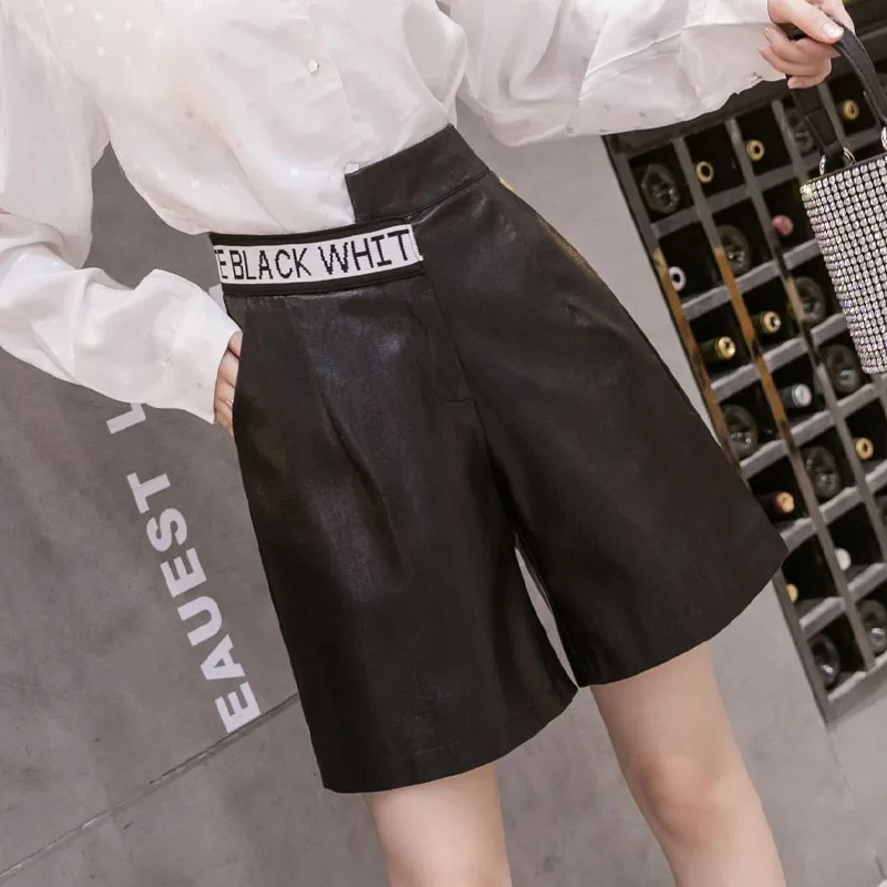 Women's Clothing Fashion Trend Straight Leather Knee Pants Autumn Winter Korean Asymmetrical Letter Solid Color Pants for Female