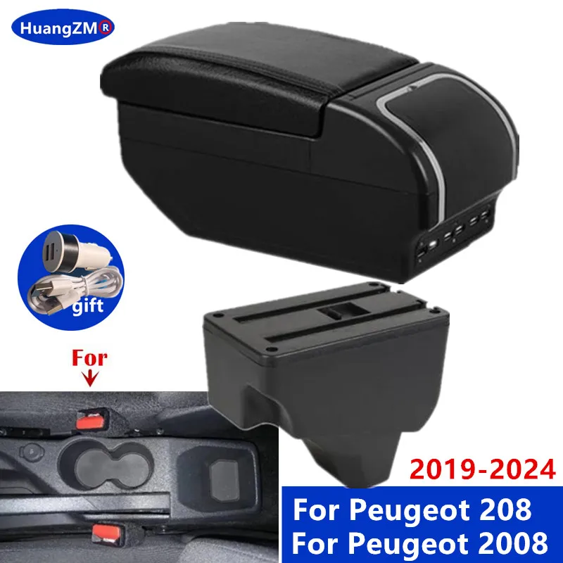 

For Peugeot 208 Armrest Box For Peugeot 2008 Car Armrest 2019-2024 Storage Box Retrofit Parts Interior Details Car Accessories