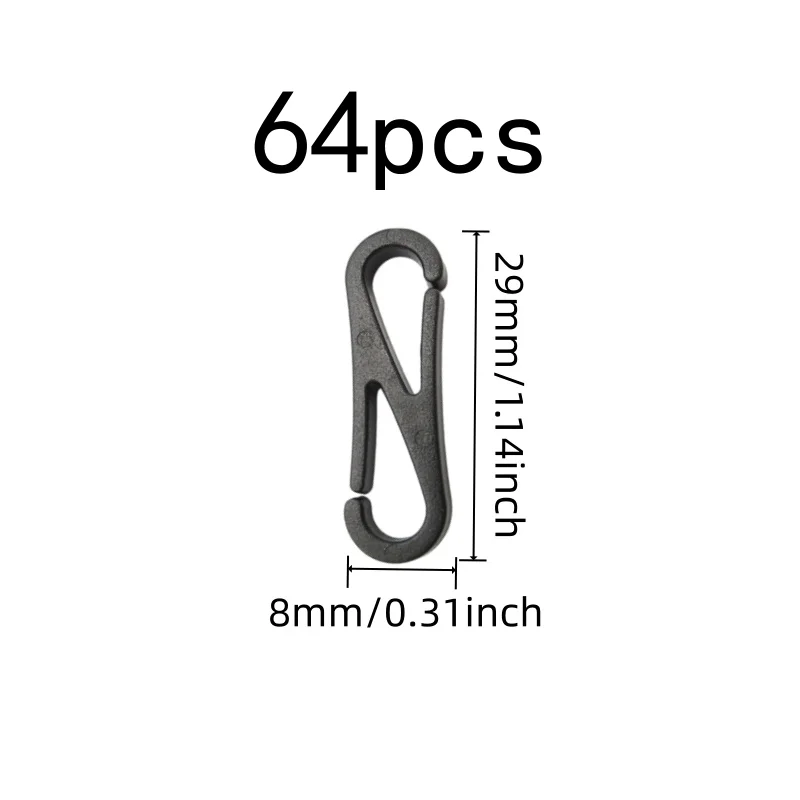 64 pcs Figure Hook Buckles, Lightweight Plastic, Hat Windproof Straps Daily Small Item Hanging, Flexible Figure-8 Design