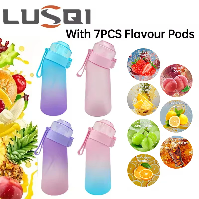 

LUSQI 1PC 500ML Air Flavored Water Bottle With 7 Flavor Rings Sports Fashion Straw For Outdoor Sports Activities