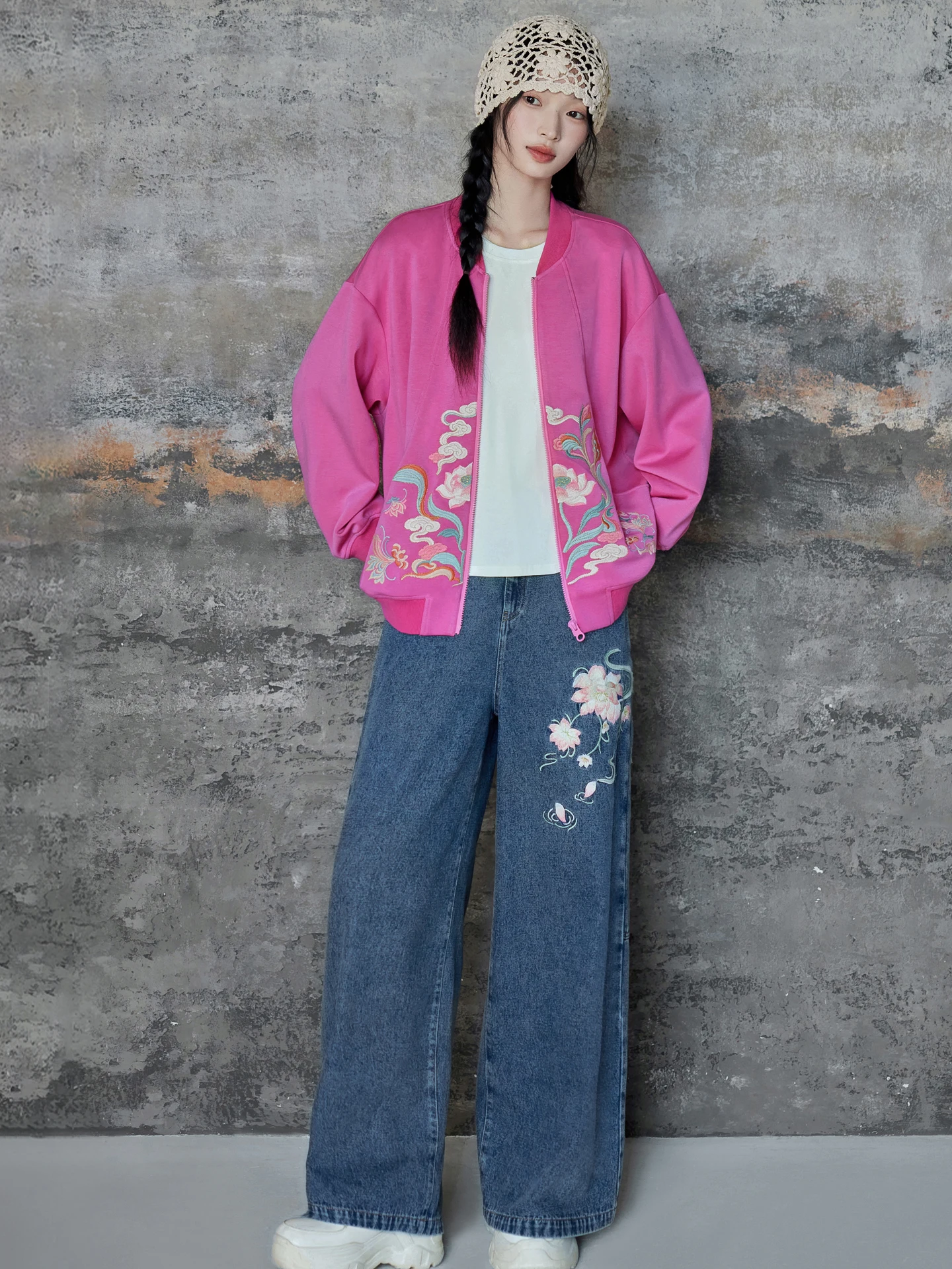 

Оригинальные джинсы National Sle с вышивкой, свободные прямые брюки, широкие штаны, повседневные длинные брюки, осенне-зимние, из хлопкового денима