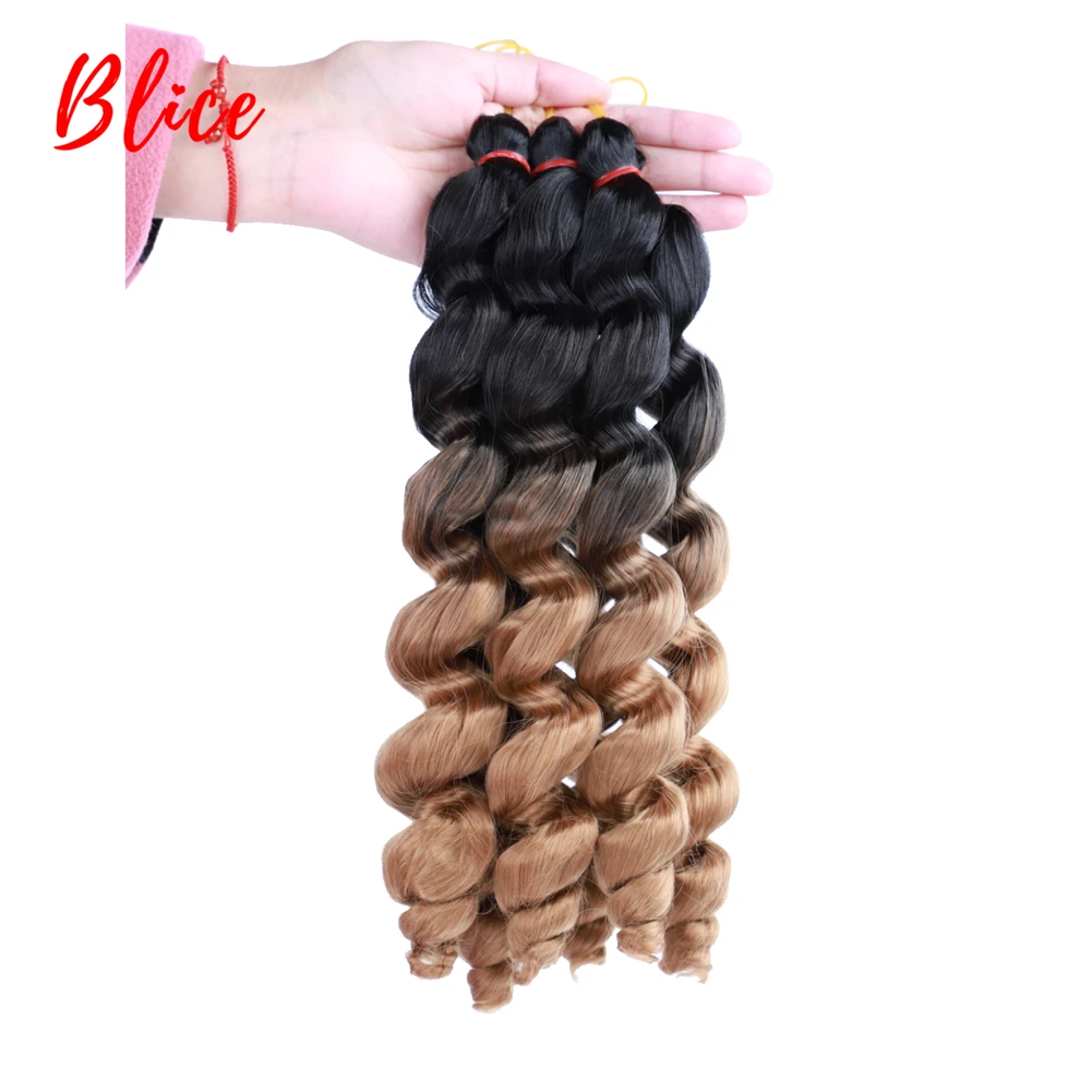 

Blice 24" Curly Ombre Color Synthetic Hair Extensions Crochet Loose Dancing Wave Bulk Braiding Hair Brown &Blonde Color