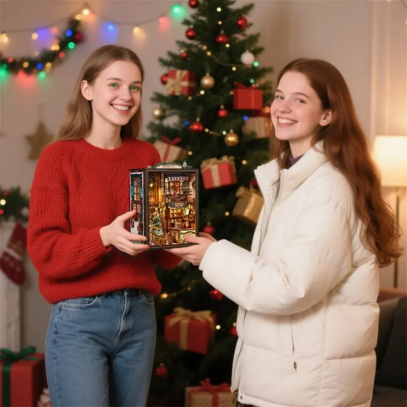 Nuovo Kit Casa delle Bambole in Miniatura Fai-da-Te Serie Natalizia con Libri in Miniatura per Decorazione Casa
