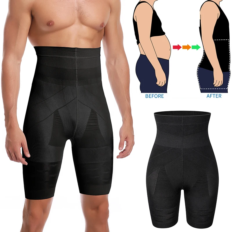 Pantalones cortos con Control de barriga para hombre, ropa moldeadora adelgazante de cintura alta, moldeador de cuerpo plano para Abdomen, ropa