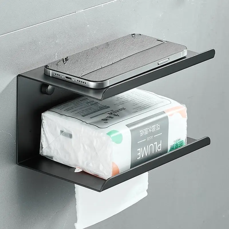 

Jestco Space Aluminum Tissue Holder Wall Mounted Bathroom Phone Tissue Rack Storage Organizer Household Kitchen Shelf