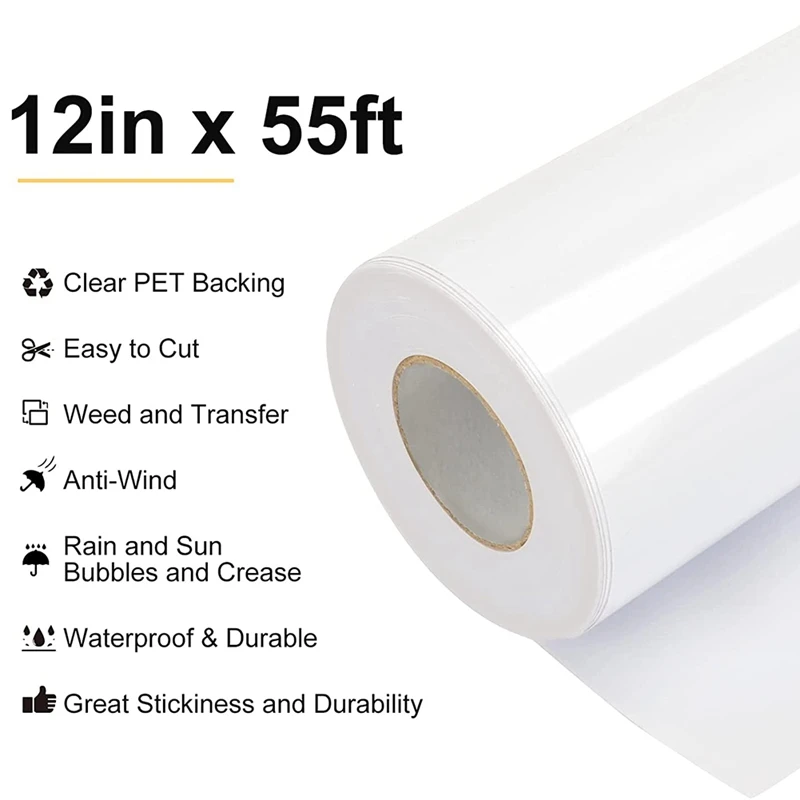 Permanent Vinyl - 12Inch X 55Ft, Adhesive Vinyl Roll For Cricut, Silhouette, Party Decoration, Scrapbooking