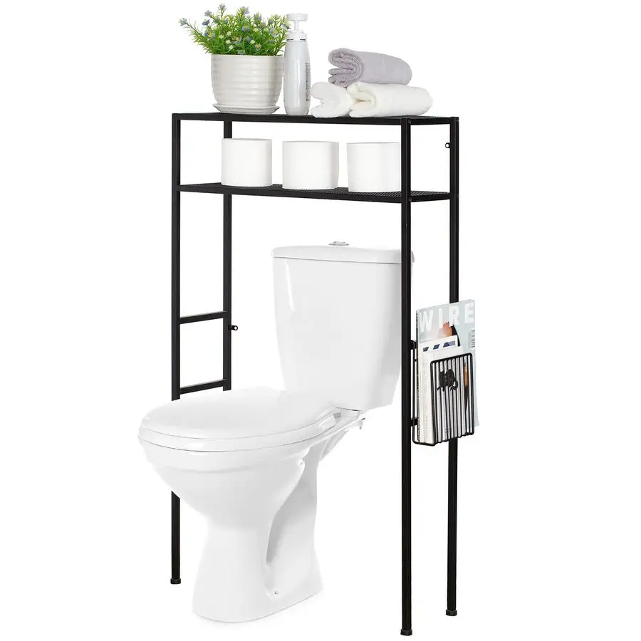 

2Tier Over The Toilet Storage Rack, Over Toilet Bathroom Organizer, Freestanding Above Toilet Shelf with Removable Magazine Hold