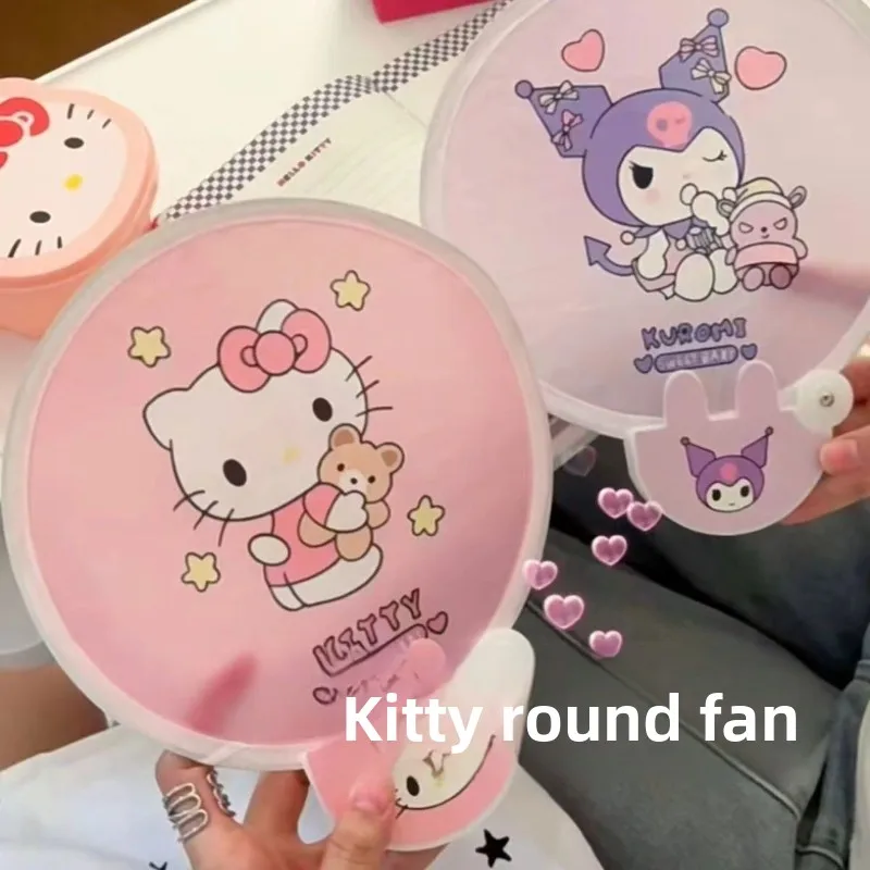 Cute cartoon Hello kitty Kuromi My Melody folding fan Kawaii portable mini folding fan summer household round fan holiday gift view 6