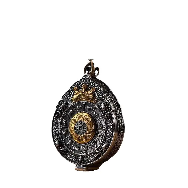 Retro Stock Ethnic Style Nine Palace Bagua Gawu Box Necklace Men's Thai Silver Personality Temperament Domineering Lucky Pendant 5