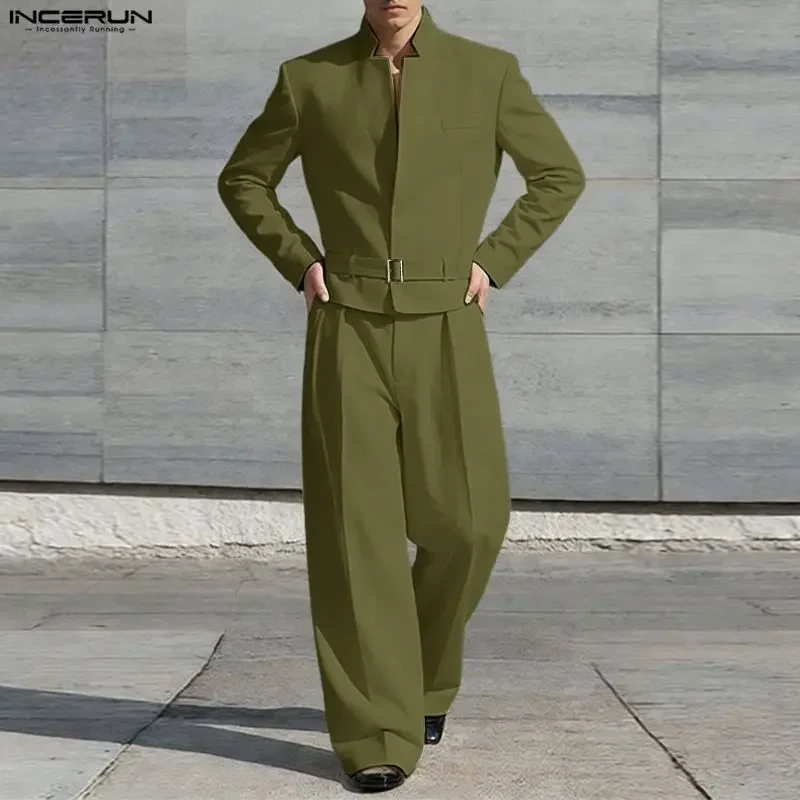 

INCERUN Men Sets Solid Color Stand Collar Long Sleeve Blazer & Pants Two Pieces Sets Streetwear 2026 Elegant Fashion Men's Suits