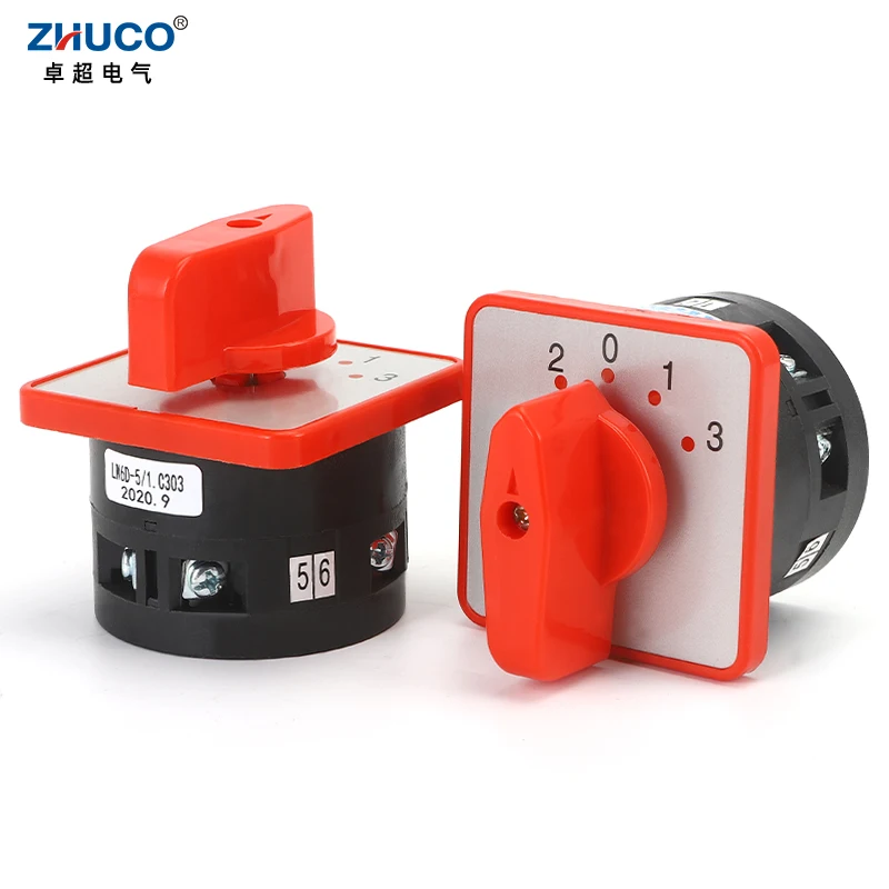 

ZHUCO LW6D-5/C303.1 5A 4-позиционный 2-0-1-3 красная панель 6-контактные винты Электрическая передача Поворотный универсальный переключающий кулачковый переключатель