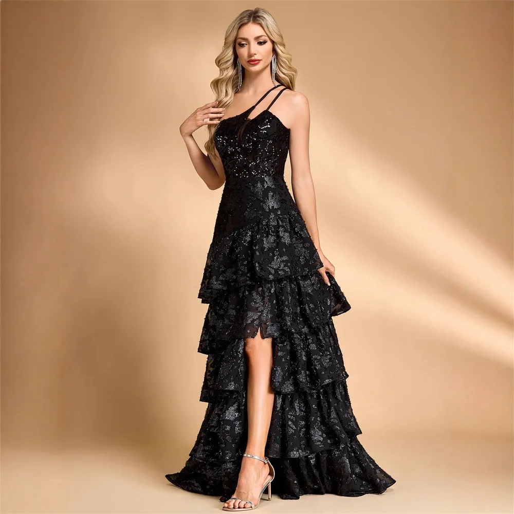 European and American Elegant Oblique Shoulder Elegant Cocktail Party Dinner Dress Luxury Split Bridesmaid Graduation Cake Dress