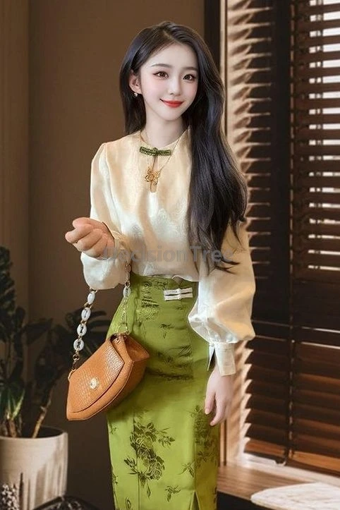 

2025 элегантная нежная женская одежда, модный комплект китайской одежды с жаккардовым принтом, винтажная литературная художественная одежда дзен, чайная одежда
