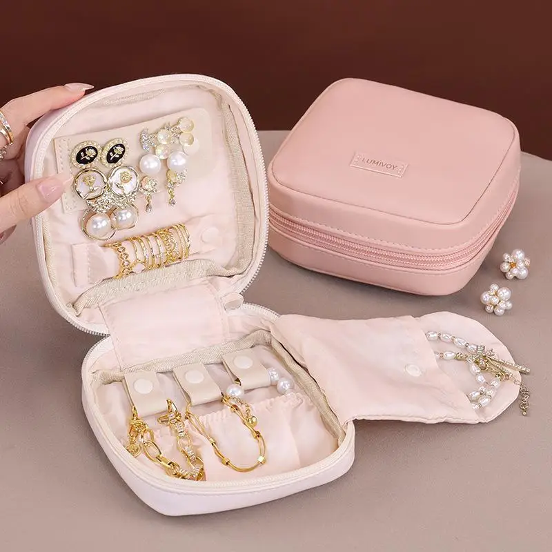 Portable Travel Luxury Mini Jewelry Organizer Bag Multiple Lattice Scratch-Proof Bracelets & Rings Compact Storage Pouch 1PC