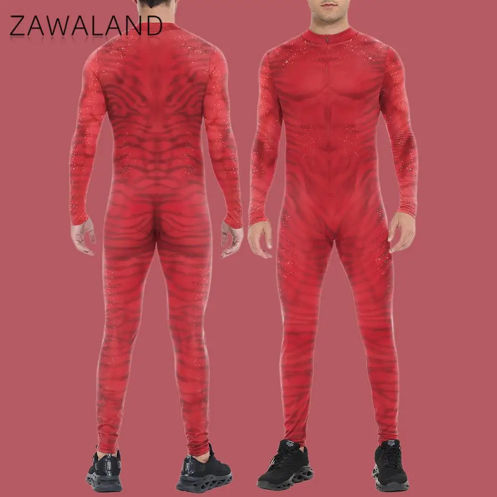 Zawaland Mann Avatar Halloween Kostüm Film Frontreißverschluss Cosplay Body Fancy Party Outfit Karneval Festival Performance Anzug