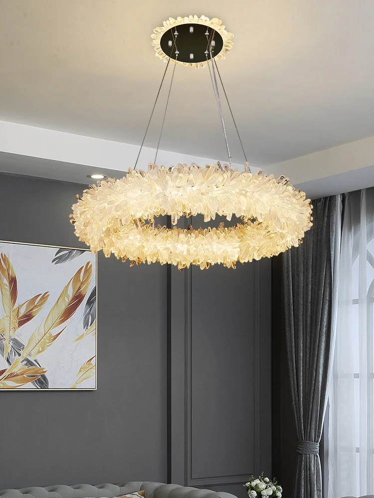 Luxury Natural Crystal Chandelier for Living Room Round Long Pendant Light Creative Indoor Decoration Kitchen Island Fixture