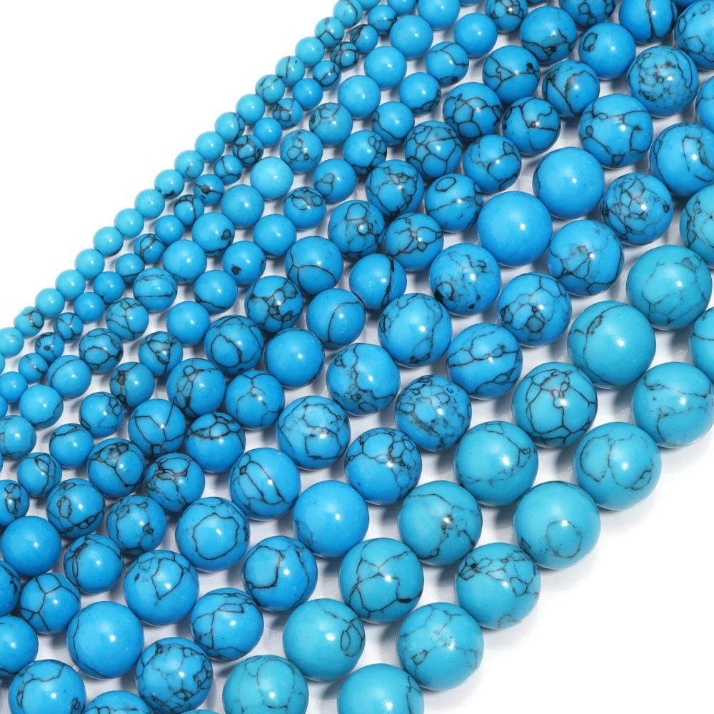 Natural Blue Turquoises Stone Beads 4/6/8/10/12mm Loose Round Gemstone Bead for Handmade Jewelry Making DIY Bracelet Necklace