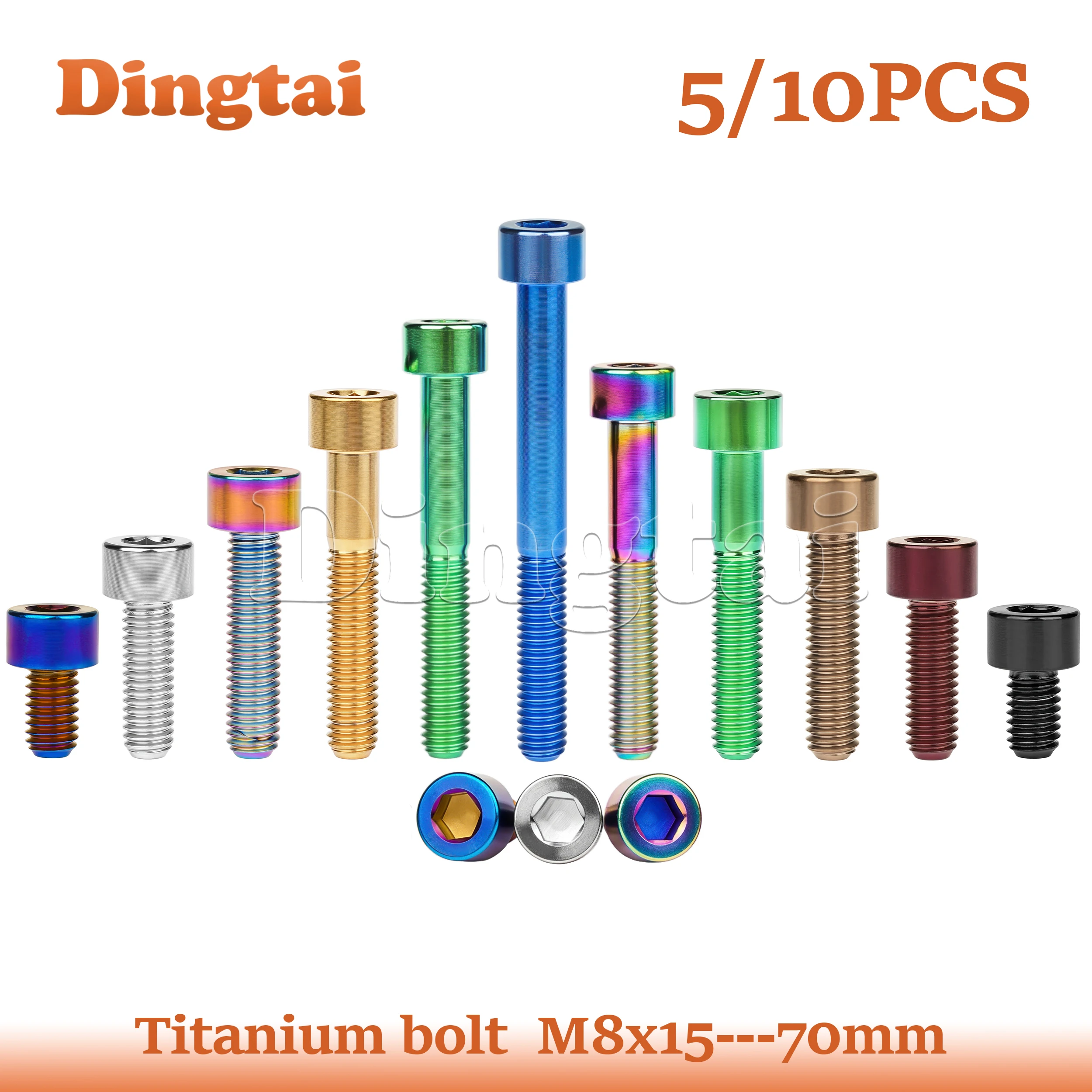 Dingtai Titanium  Bolt 5/10PCS  M8x15/ 20/ 25/ 30 /35/ 40 /50/60 /70mm Socket Head Screw for Bicycle Motorcycle Car
