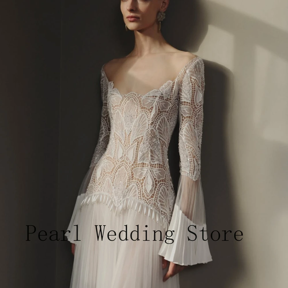 2026 New White Off Shoulder Evening Gown Lace Flare Sleeve Midi Formal Dress Robe De Soiree Vestido De Fiesta Prom