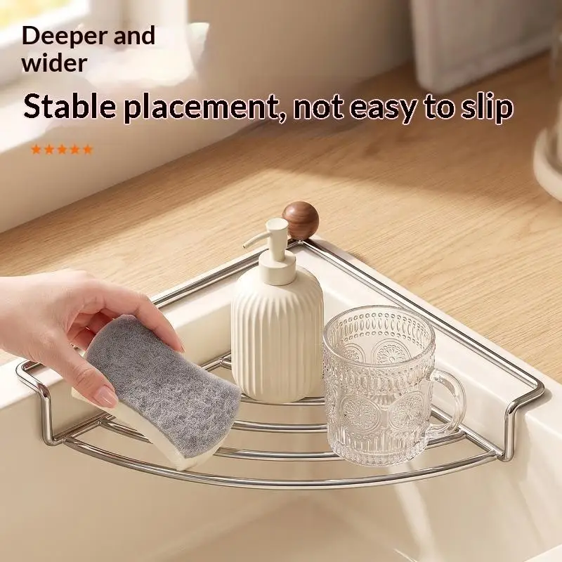 1 PCS Stainless Steel Corner Sink Drain Rack Kitchen Sponge Holder Dishcloth Organizer Draining Basket