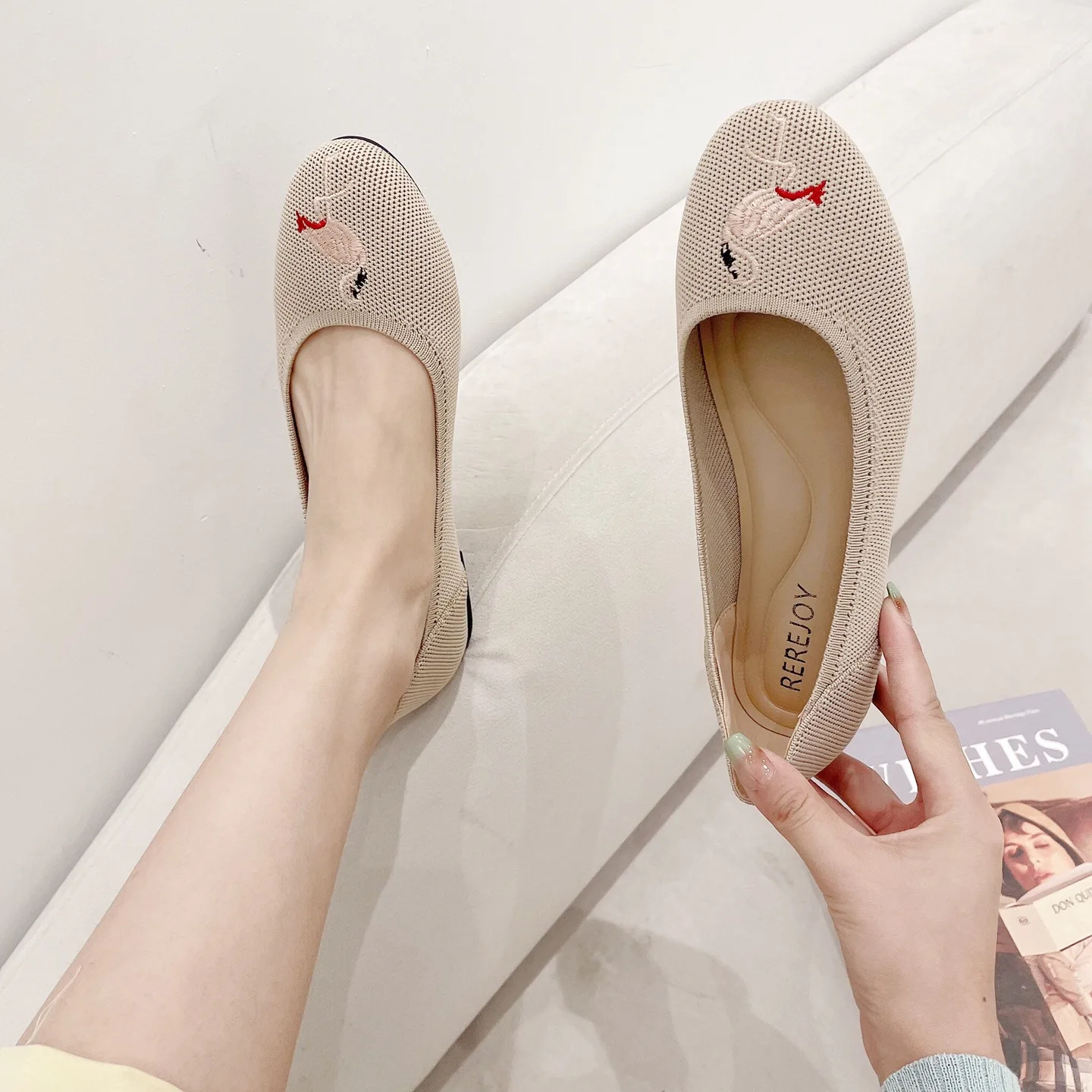 Princess Knitted Cloth Shoes Handmade Embroidery One Step Soft Flat Bottom Versatile