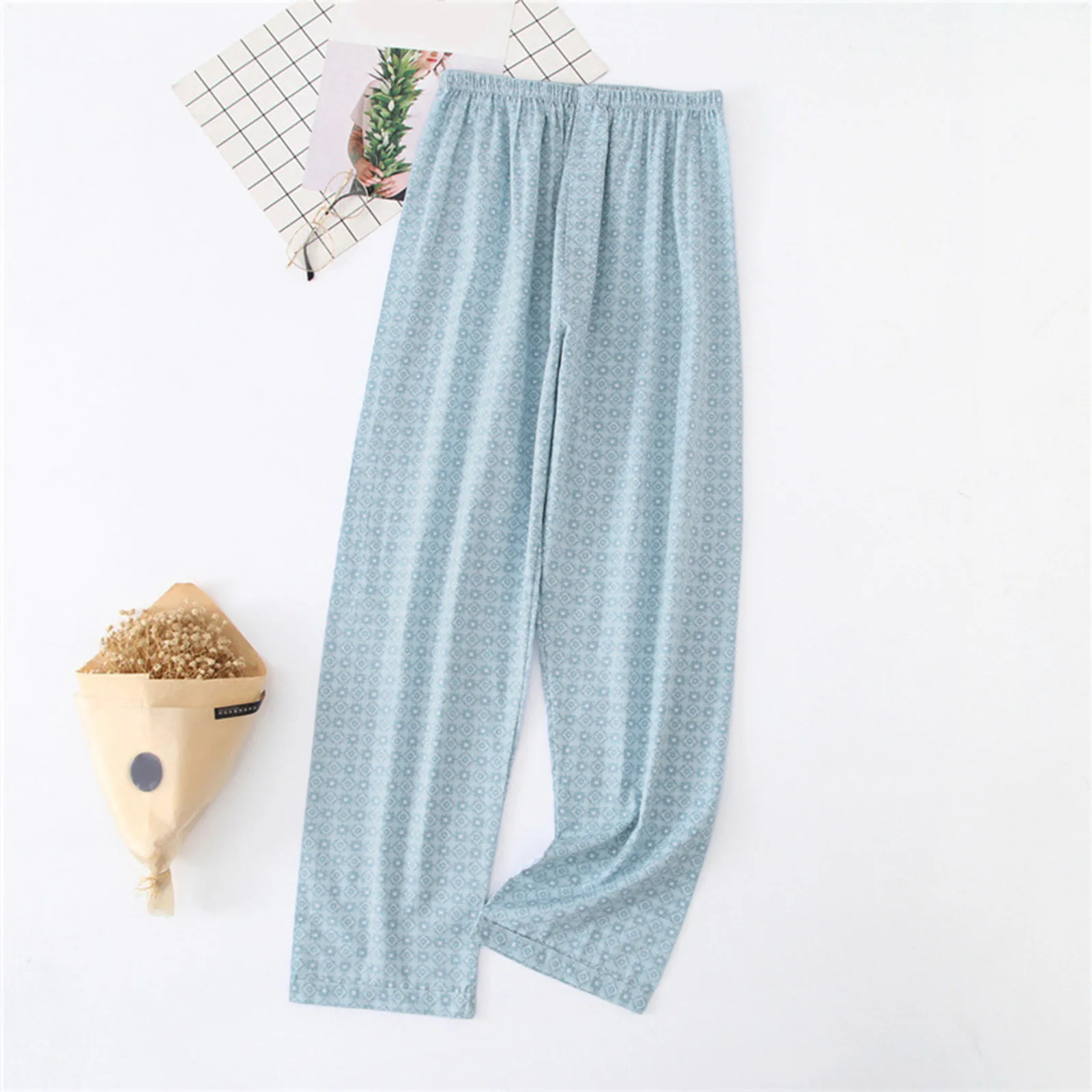 Casual Plaid pajama Sleep Pants Air Conditional Trousers 2024 Summer Men Cotton Sleep Bottoms Male Soft Home Pants for Men