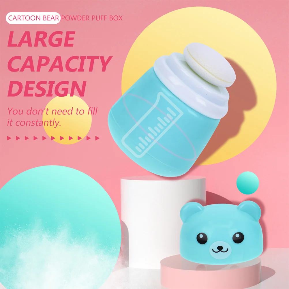 2 قطعة صندوق نفخة البودرة تصميم الدب حاوية بودرة التلك الطفل القابلة لإعادة الملء لإكسسوارات السفر للرضع وجسم الوجه #5