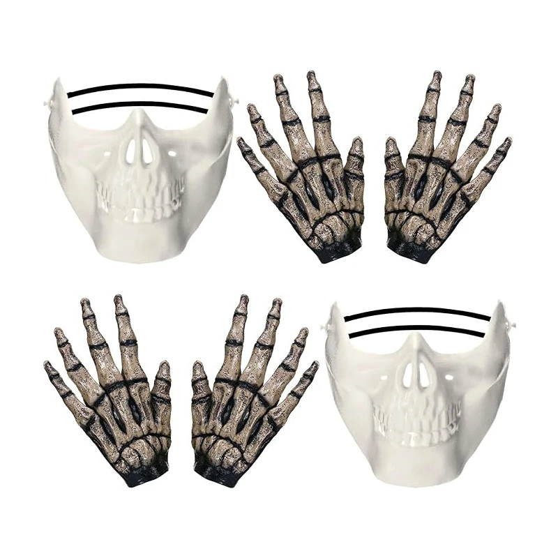 

Horror Half Face Skeleton Mask Skeleton Gloves Halloween Hunting Game CS Cosplay Props Skull Shaped Face Protector Skull Mask