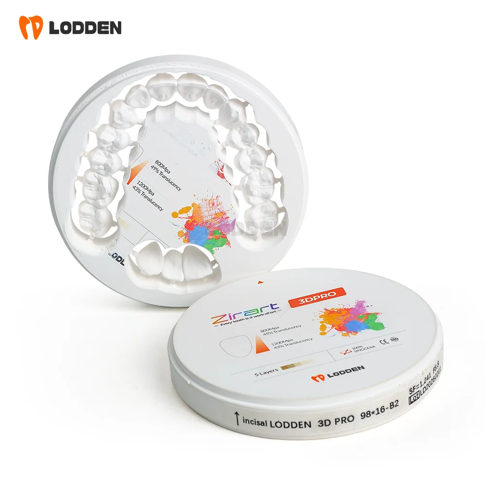 LODDEN 3D PRO Mehrschichtiger Zirkonoxid-Block Dental-Zirkonoxid-Scheibe 98mm 800-1200MPa 43-49% Transluzenz CAD CAM Dentallabor-Material – Detail 6