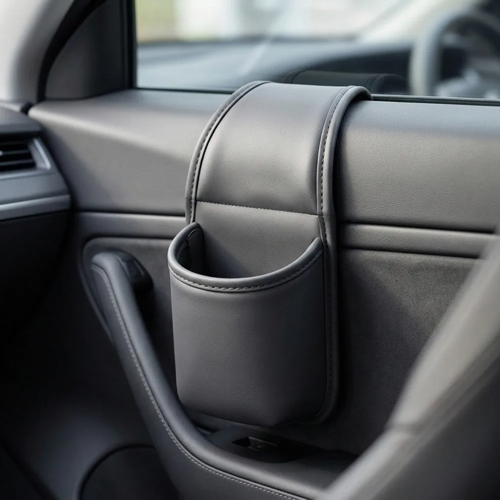 2-5pcs Leather Car Door Cup Holder Stylish Glasses Holder Gadget Pocket Bag Clip-On Organizer For Car Hanging Paste Bag