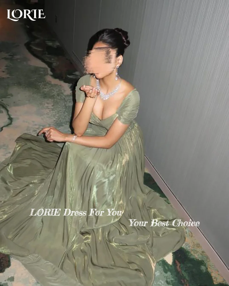 

LORIE Shiny Party Dress Off Soulder Ruched Shawl A-Line Pleats Evening Dress Prom Dress Crepe Sparkly Party Gown Club Customized