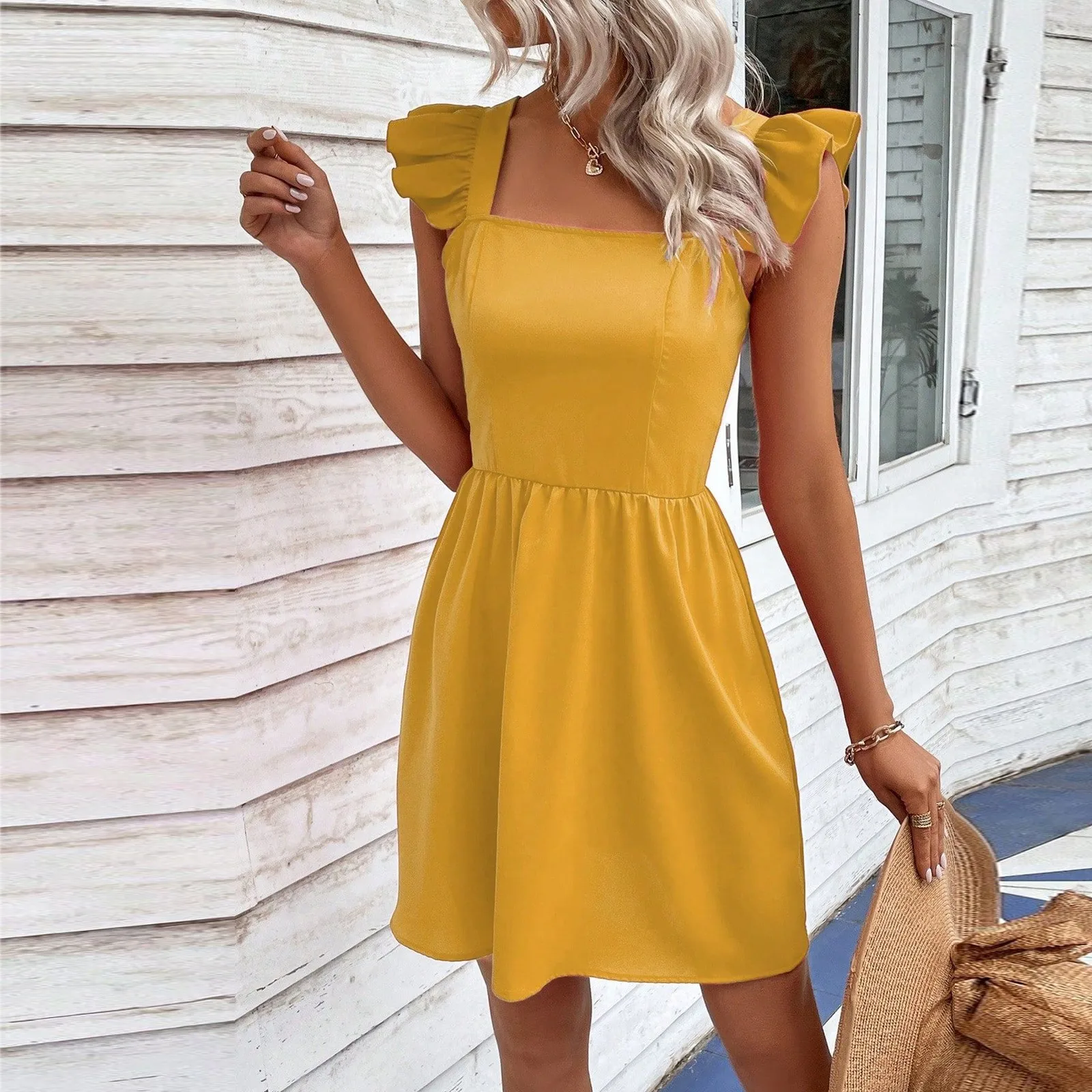 

Women'S Summer Sundresses Women'S Fashionable Print Round Neck Loose Short Sleeved Pocket Pullover Dress Pretty Beach Dress