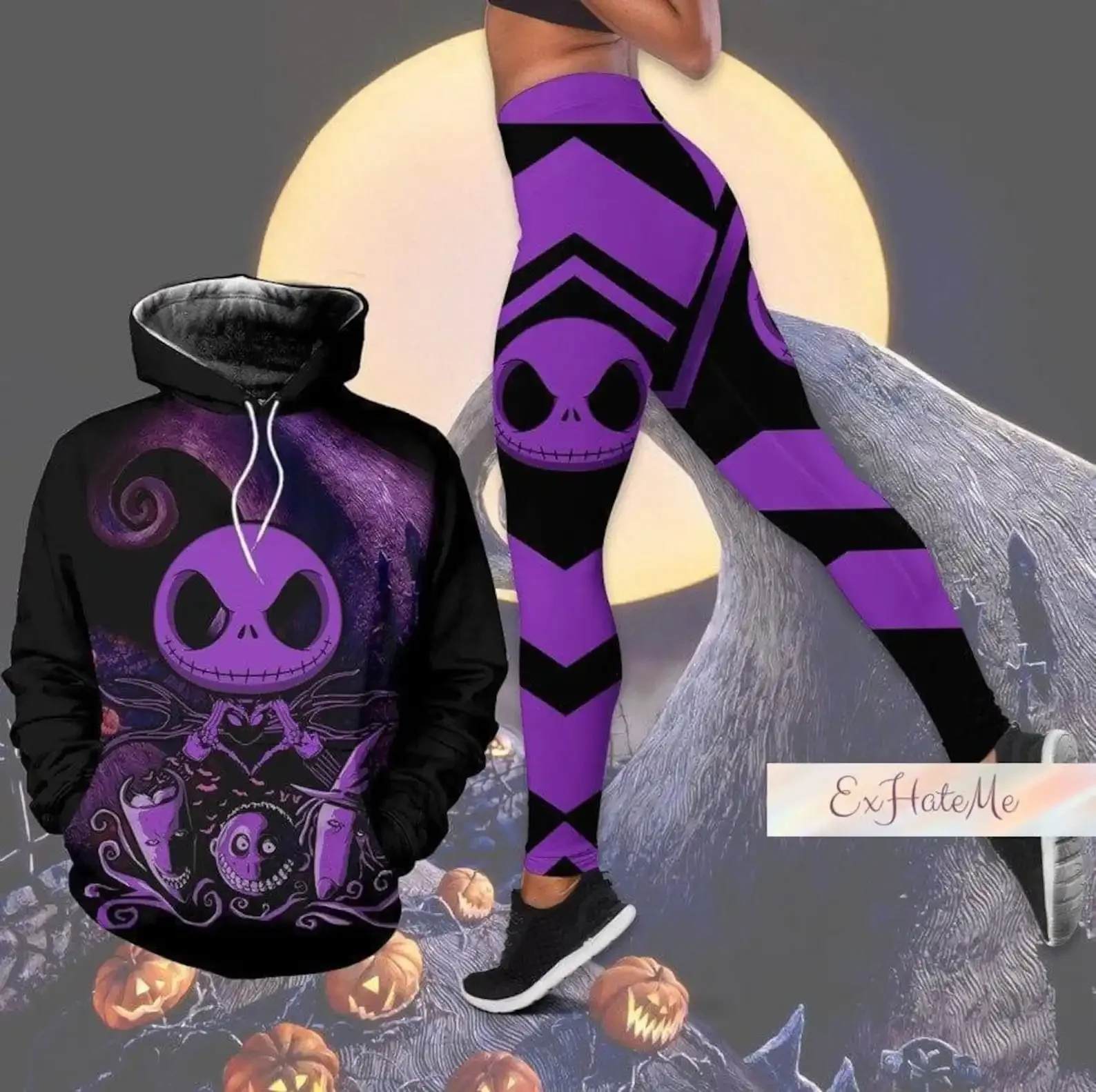 Custom Name Nightmare Christmas Jack Skellington Hoodie Womens Leggings Yoga Set Women's Disney Hoodie Sports Leggings Tracksuit